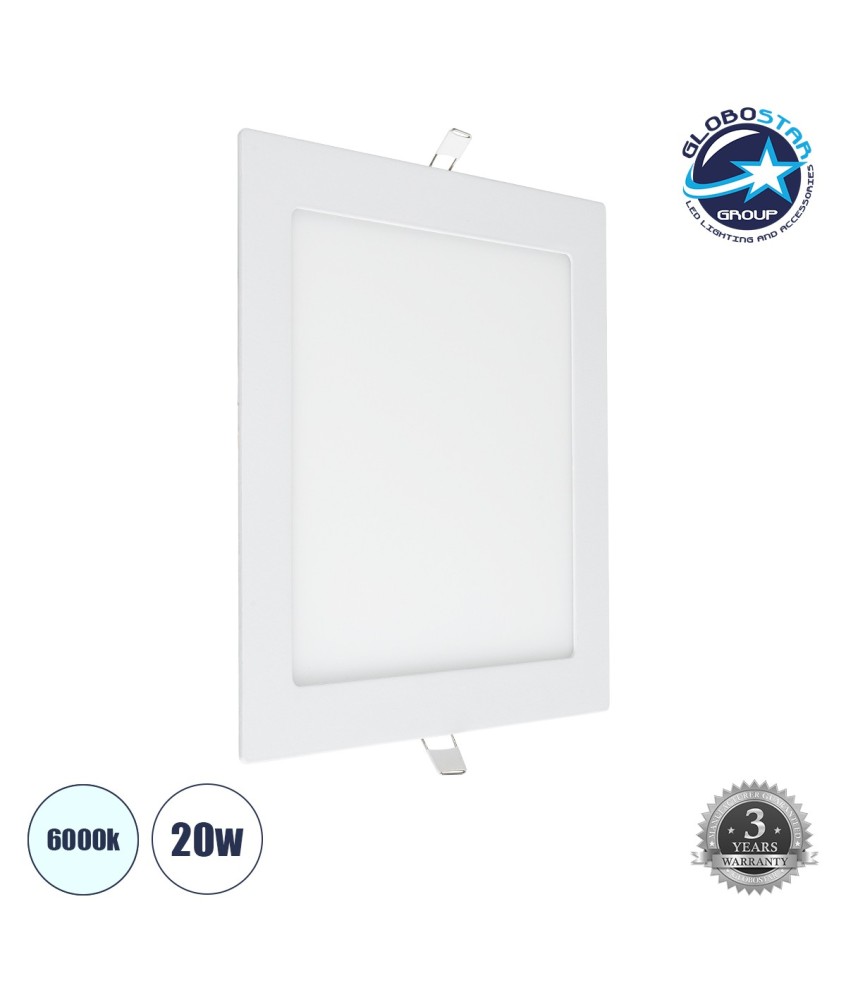 GLOBOSTAR® PANELO 60197 Χωνευτό Panel Οροφής LED 20W 2180lm 120° AC 220-240V IP20 Ψυχρό Λευκό 6000K - Lumileds SMD Chip & TÜV SÜD Driver - Λευκό Γαλακτερό - Μ22.5 x Π22.5 x Υ1.9cm - Q20 x 20cm - 3 Χρόνια Εγγύηση